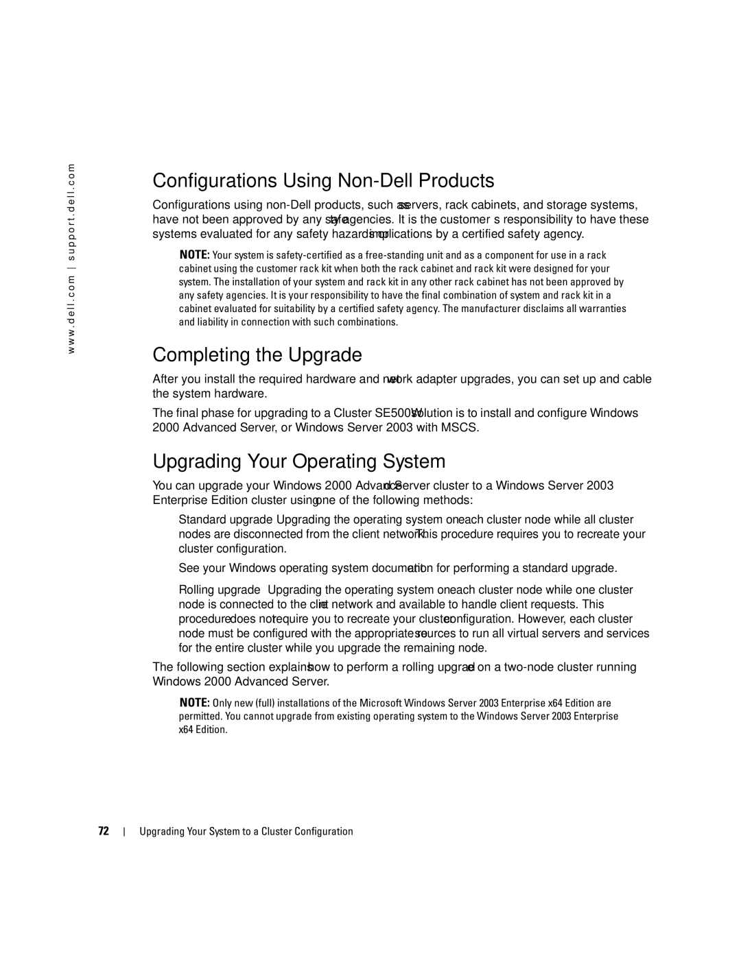 Dell SE500W manual Configurations Using Non-Dell Products, Completing the Upgrade, Upgrading Your Operating System 