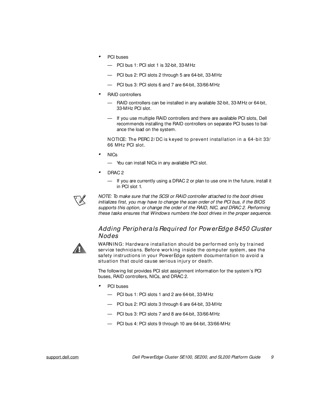 Dell SE200, SL200, SE100 manual Adding Peripherals Required for PowerEdge 8450 Cluster Nodes 