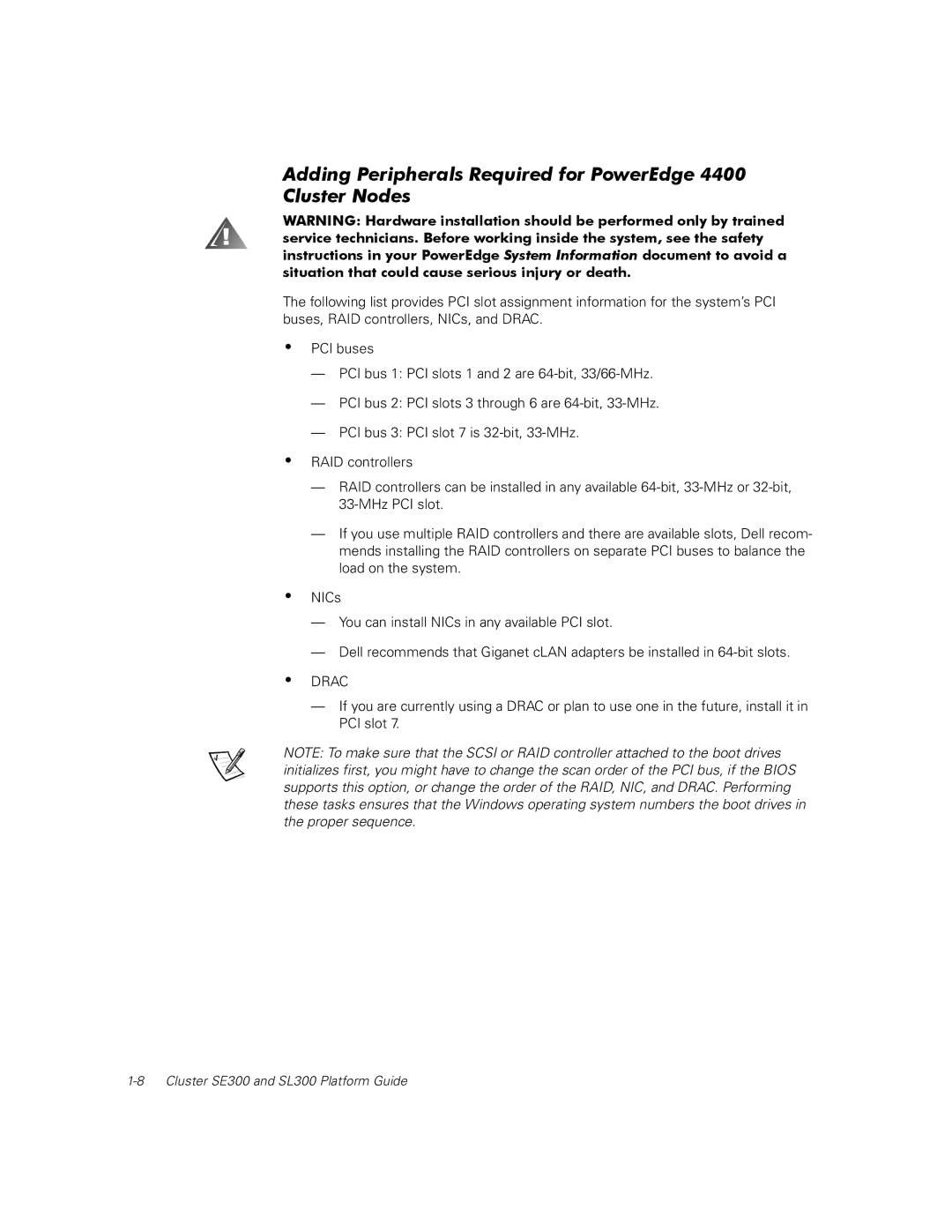 Dell SL300, SE300 manual Adding Peripherals Required for PowerEdge 4400 Cluster Nodes 