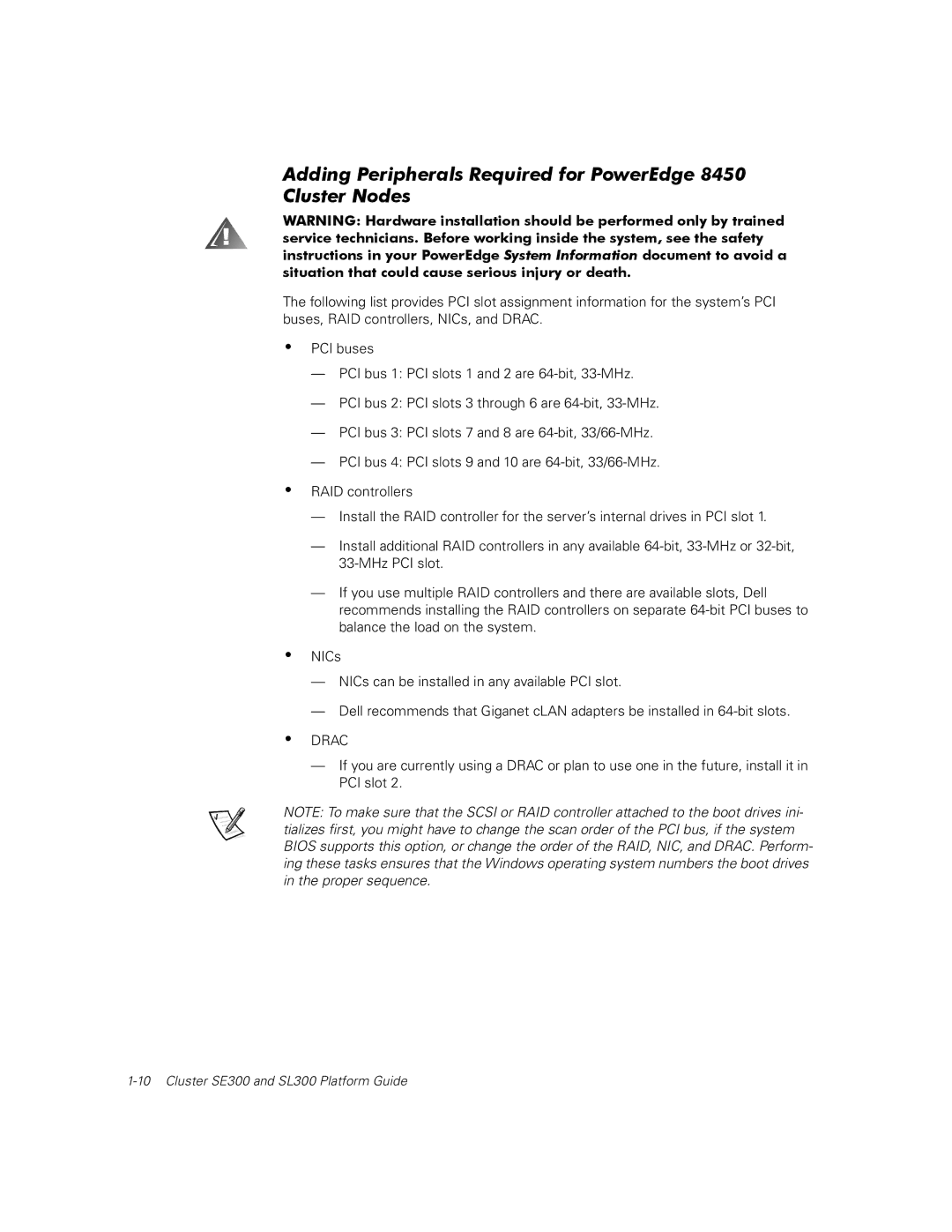 Dell SL300, SE300 manual Adding Peripherals Required for PowerEdge 8450 Cluster Nodes 