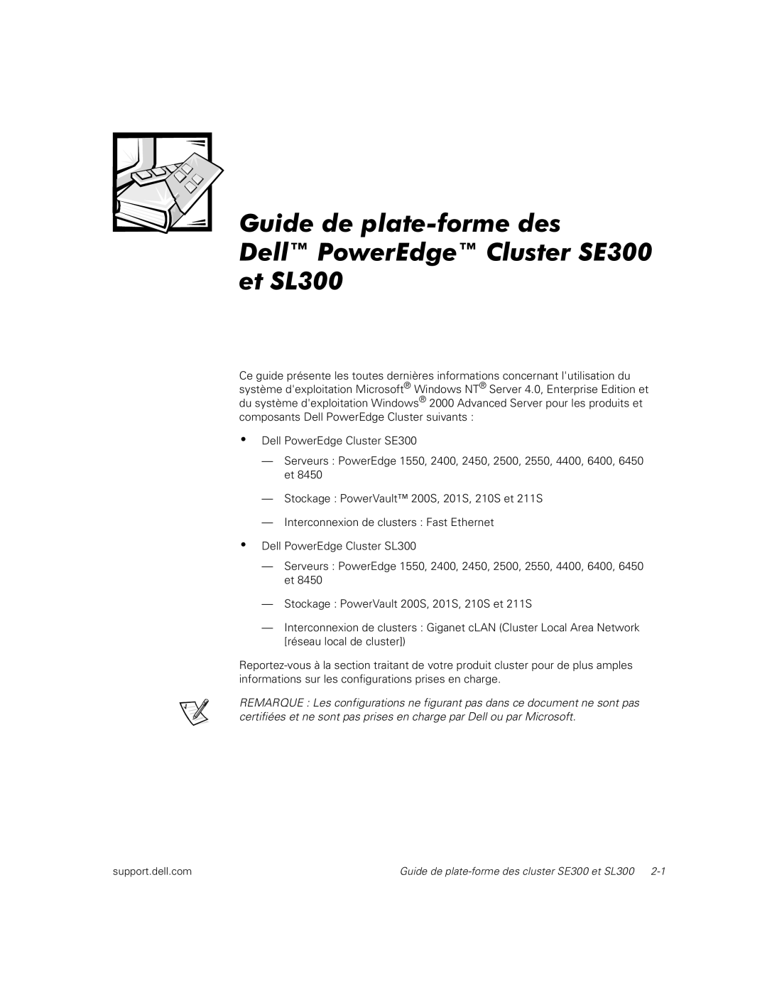 Dell manual Guide de plate-forme des cluster SE300 et SL300 