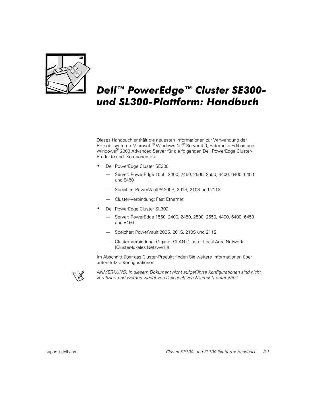 Dell manual Dell PowerEdge Cluster SE300- und SL300-Plattform Handbuch 