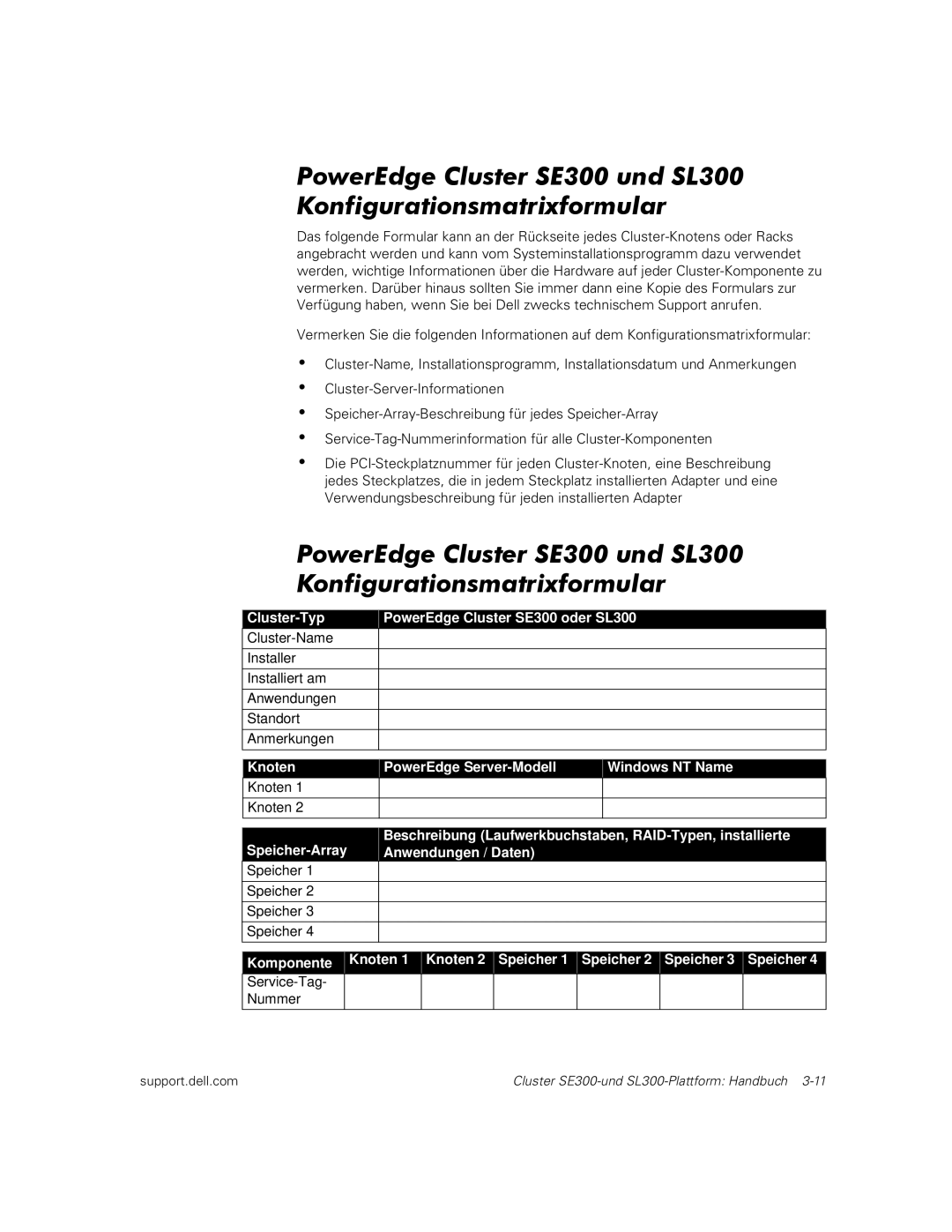 Dell manual Cluster-Typ PowerEdge Cluster SE300 oder SL300 