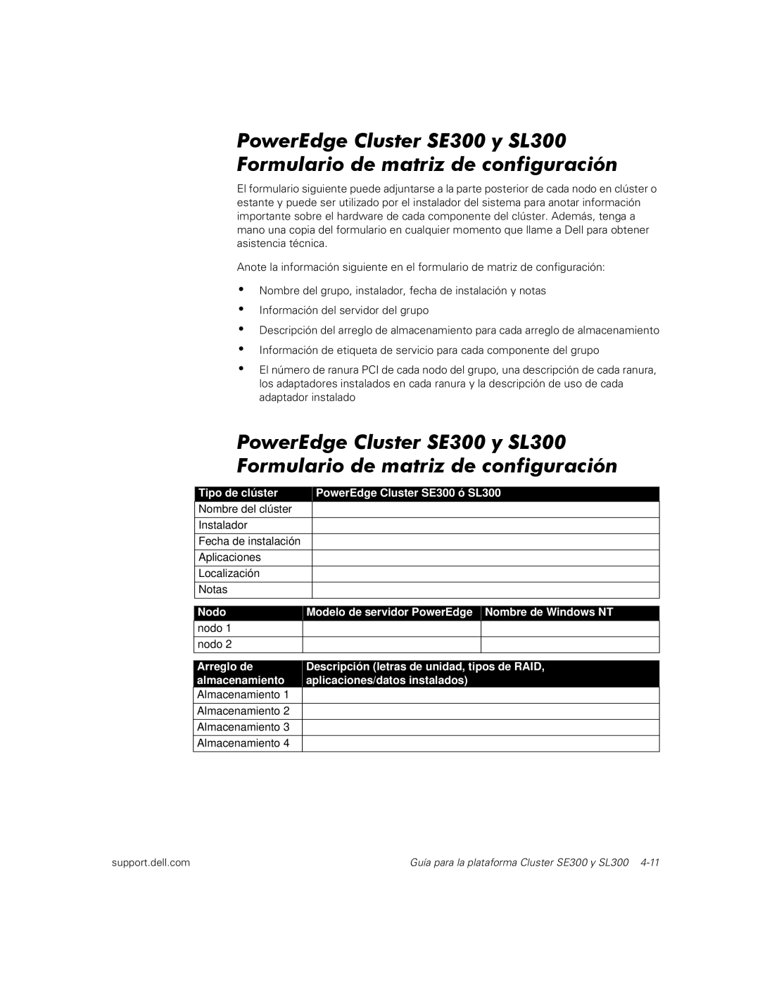 Dell manual Tipo de clúster PowerEdge Cluster SE300 ó SL300 