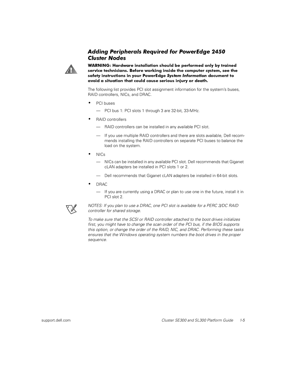 Dell SE300, SL300 manual Adding Peripherals Required for PowerEdge 2450 Cluster Nodes 