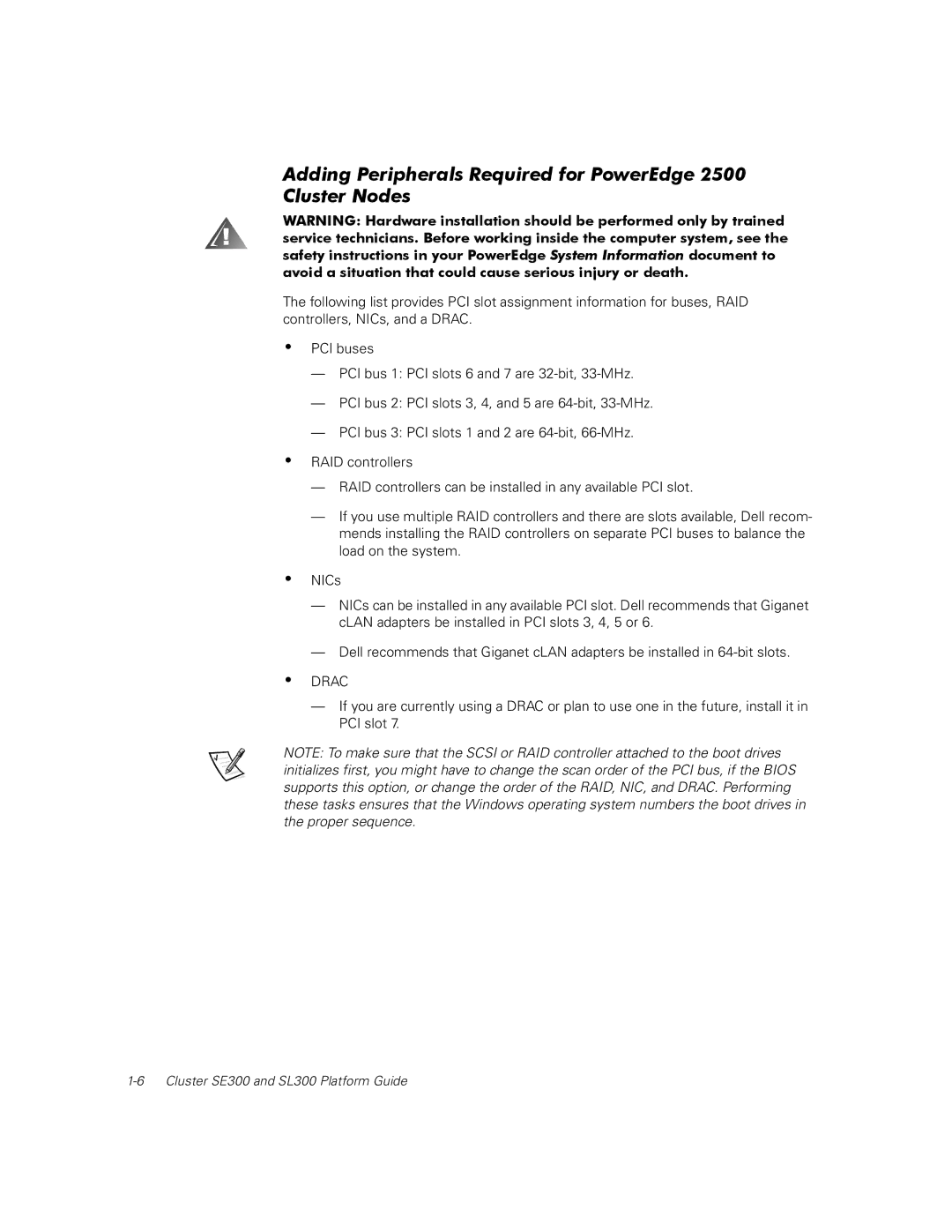 Dell SL300, SE300 manual Adding Peripherals Required for PowerEdge 2500 Cluster Nodes 