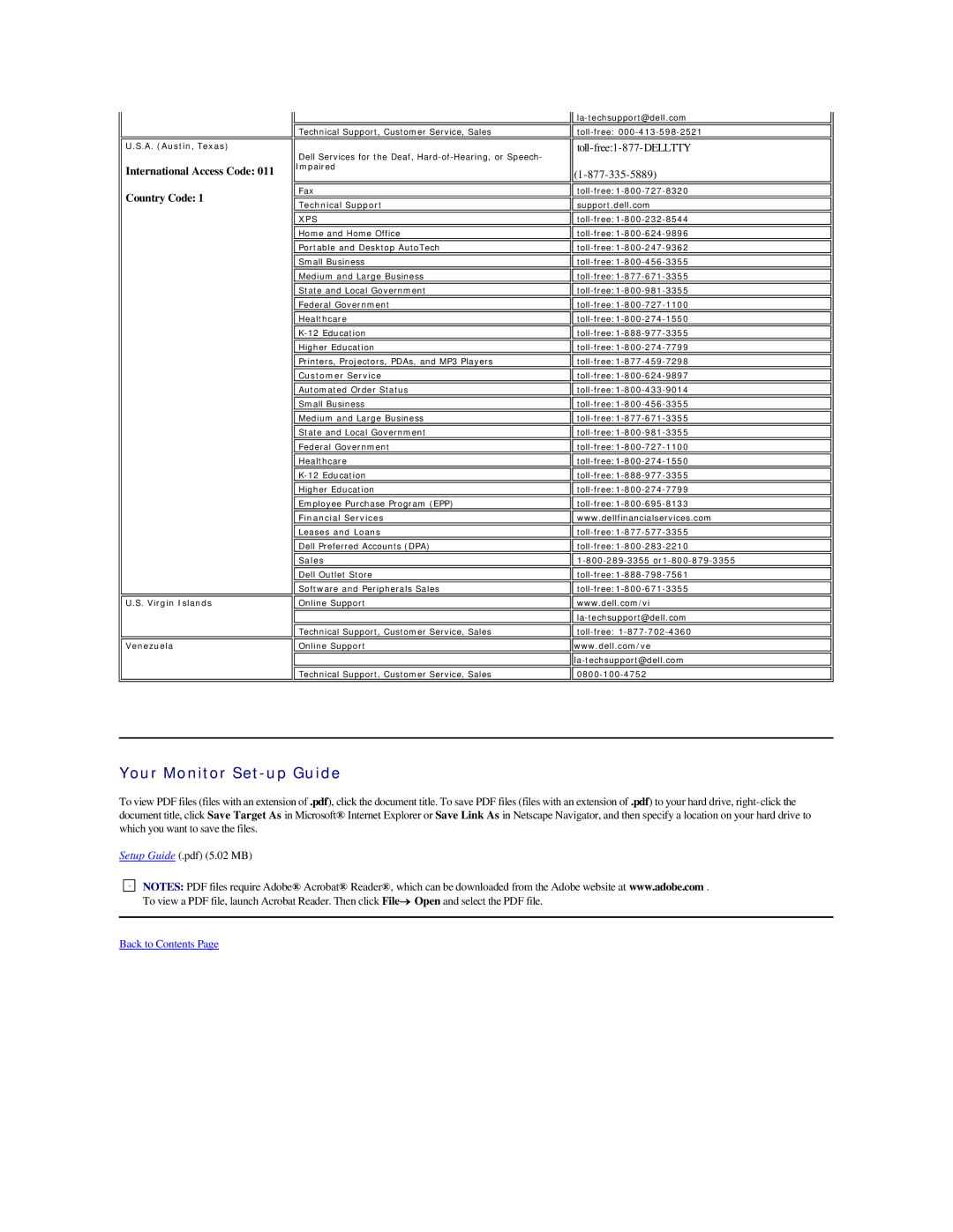 Dell SP1908FP manual Your Monitor Set-up Guide, A. Austin, Texas, Virgin Islands Venezuela, Financial Services 