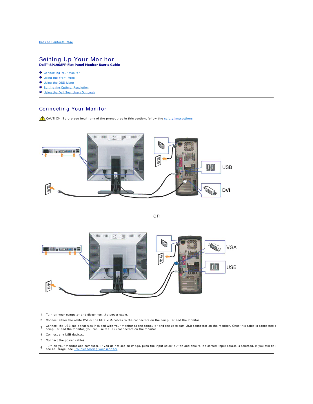 Dell SP1908FP manual Setting Up Your Monitor, Connecting Your Monitor 