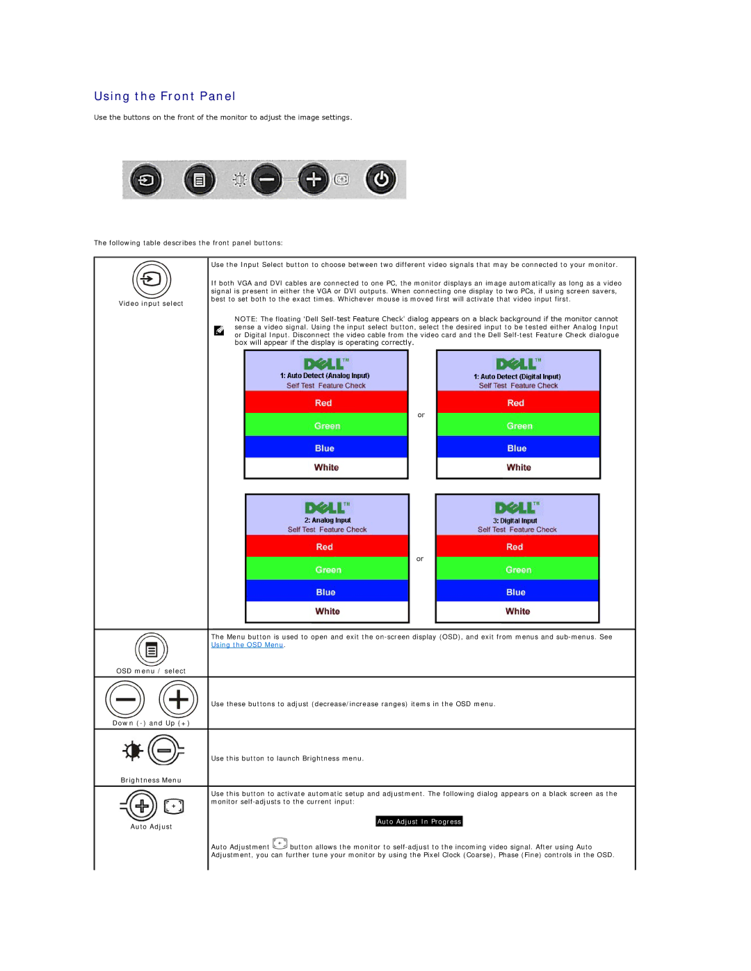 Dell SP1908FP manual Using the Front Panel 