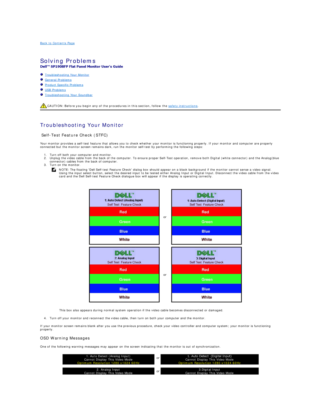 Dell SP1908FP manual Solving Problems, Troubleshooting Your Monitor 