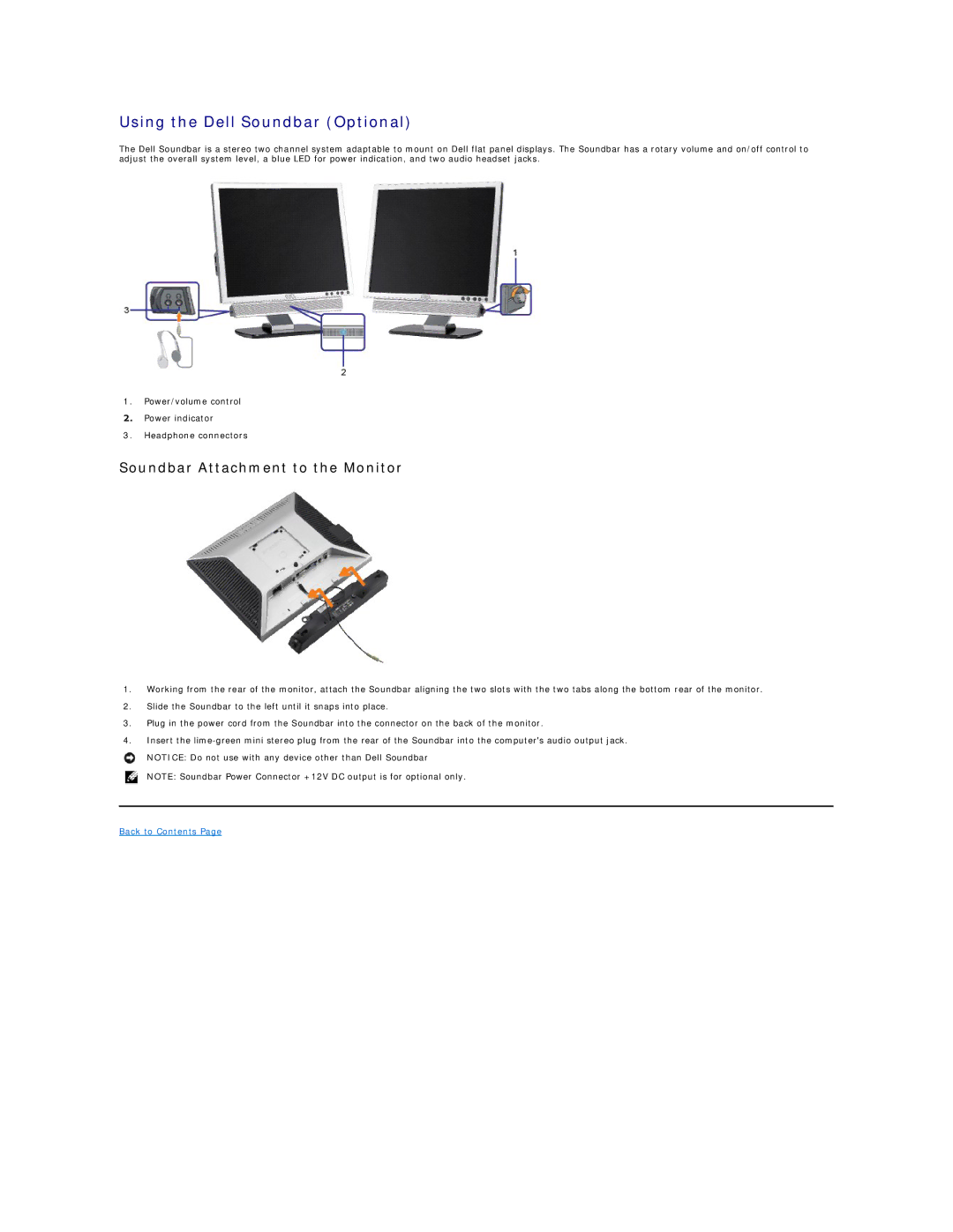 Dell SP190SFP appendix Using the Dell Soundbar Optional, Soundbar Attachment to the Monitor 