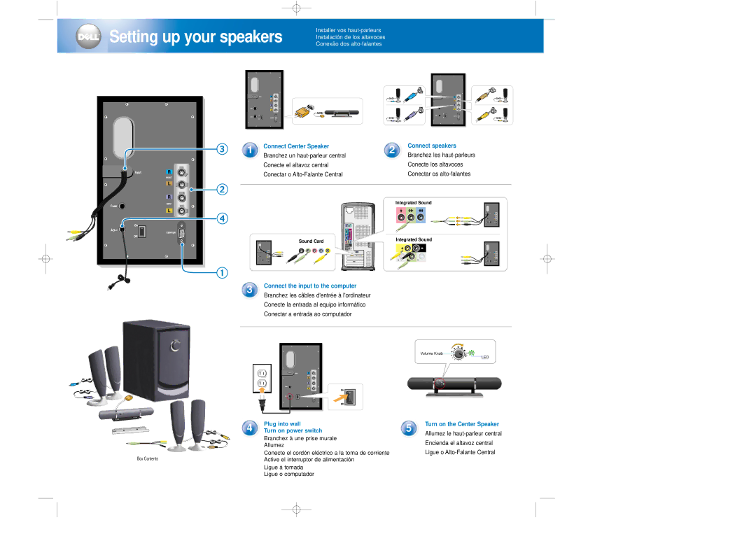 Dell manual Setting up your speakers, Connect Center Speaker Connect speakers, Connect the input to the computer 