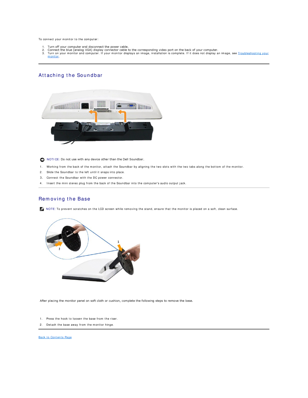 Dell ST2010-BLK appendix Attaching the Soundbar, Removing the Base 