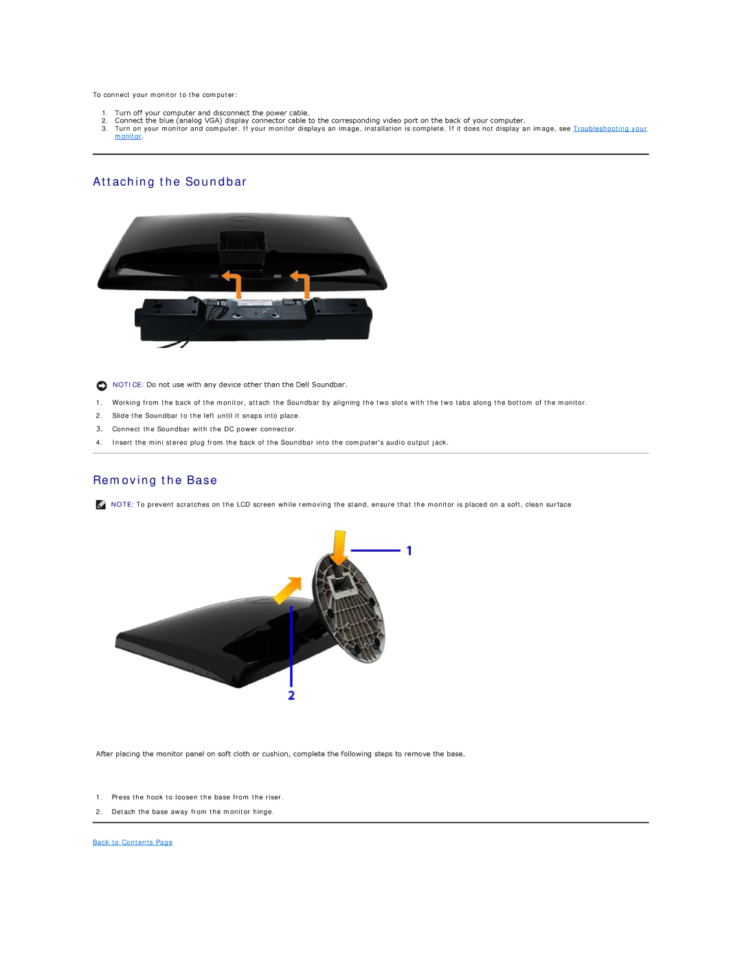 Dell ST2010B appendix Attaching the Soundbar, Removing the Base 