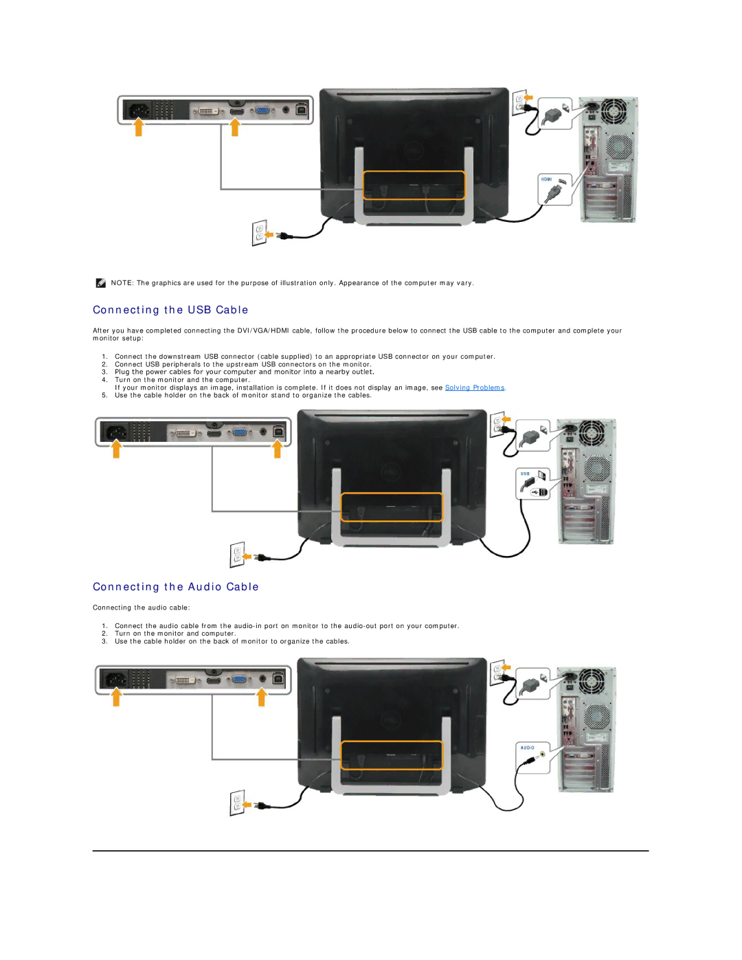 Dell ST2220TC appendix Connecting the USB Cable, Connecting the Audio Cable 