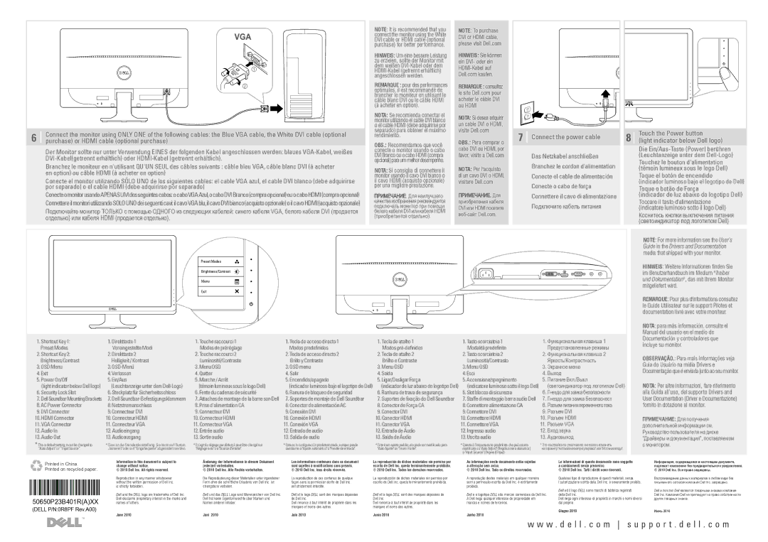 Dell ST2321L, ST2320L manual Die Ein/Aus-Taste Power berühren, Touchez le bouton dalimentation, Toque el botón de encendido 