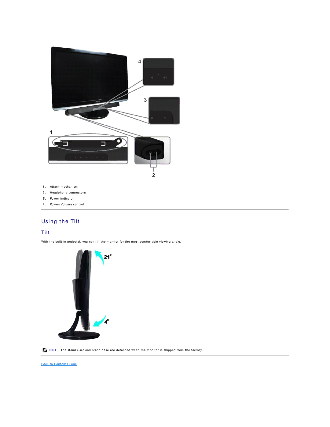 Dell ST2321L, ST2320L appendix Using the Tilt 