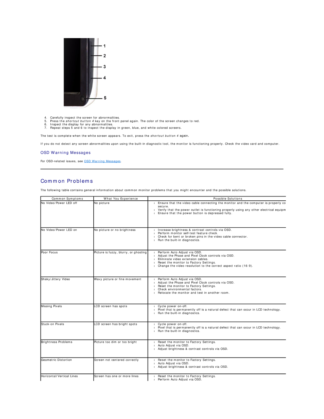 Dell ST2210, ST2410, ST2310 appendix Common Problems, Common Symptoms What You Experience Possible Solutions 