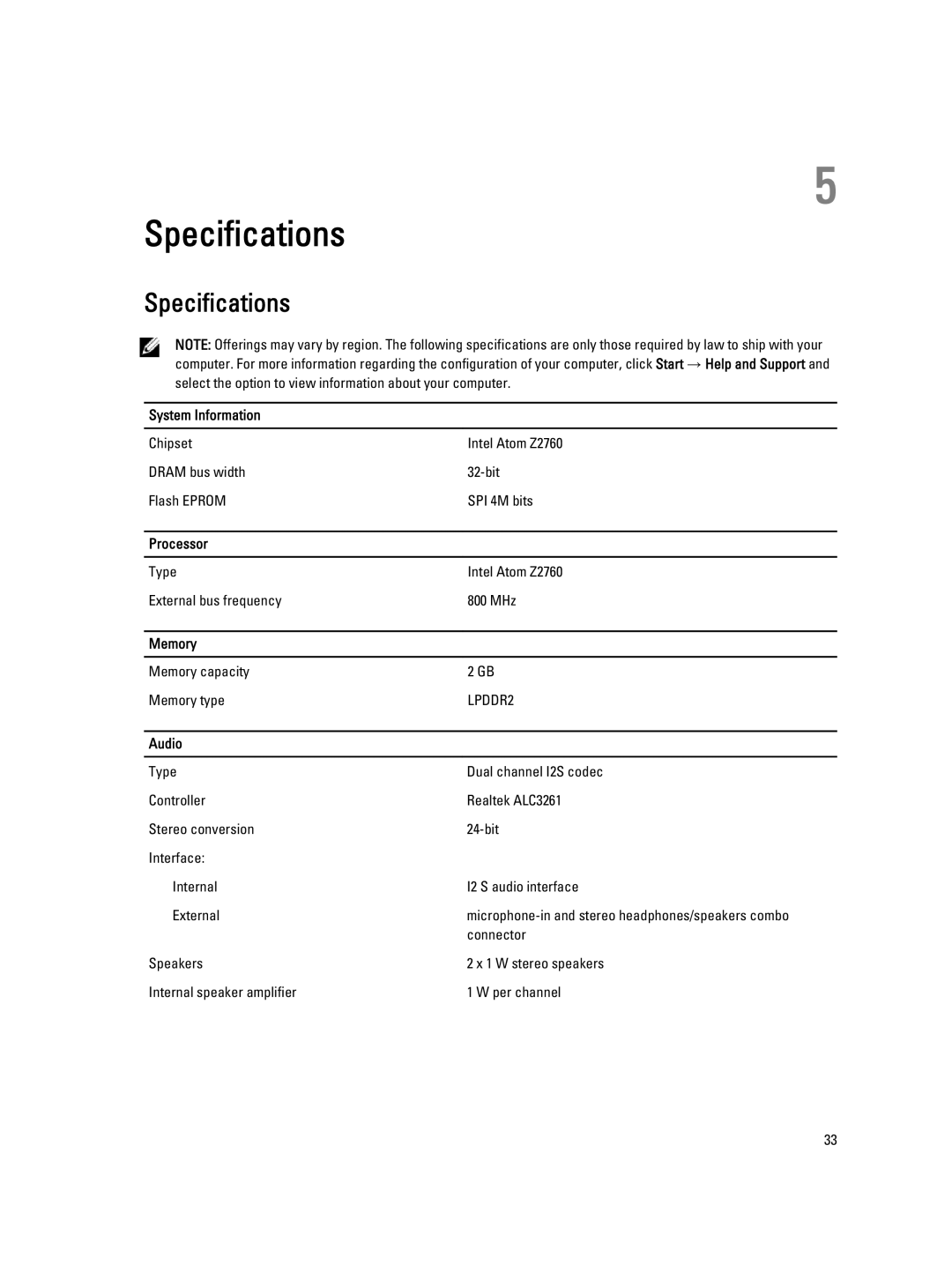 Dell 10-ST2E manual Specifications 