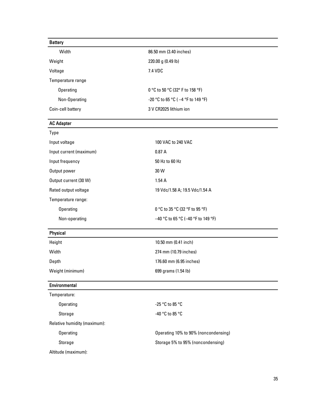 Dell 10-ST2E manual Physical, Environmental 