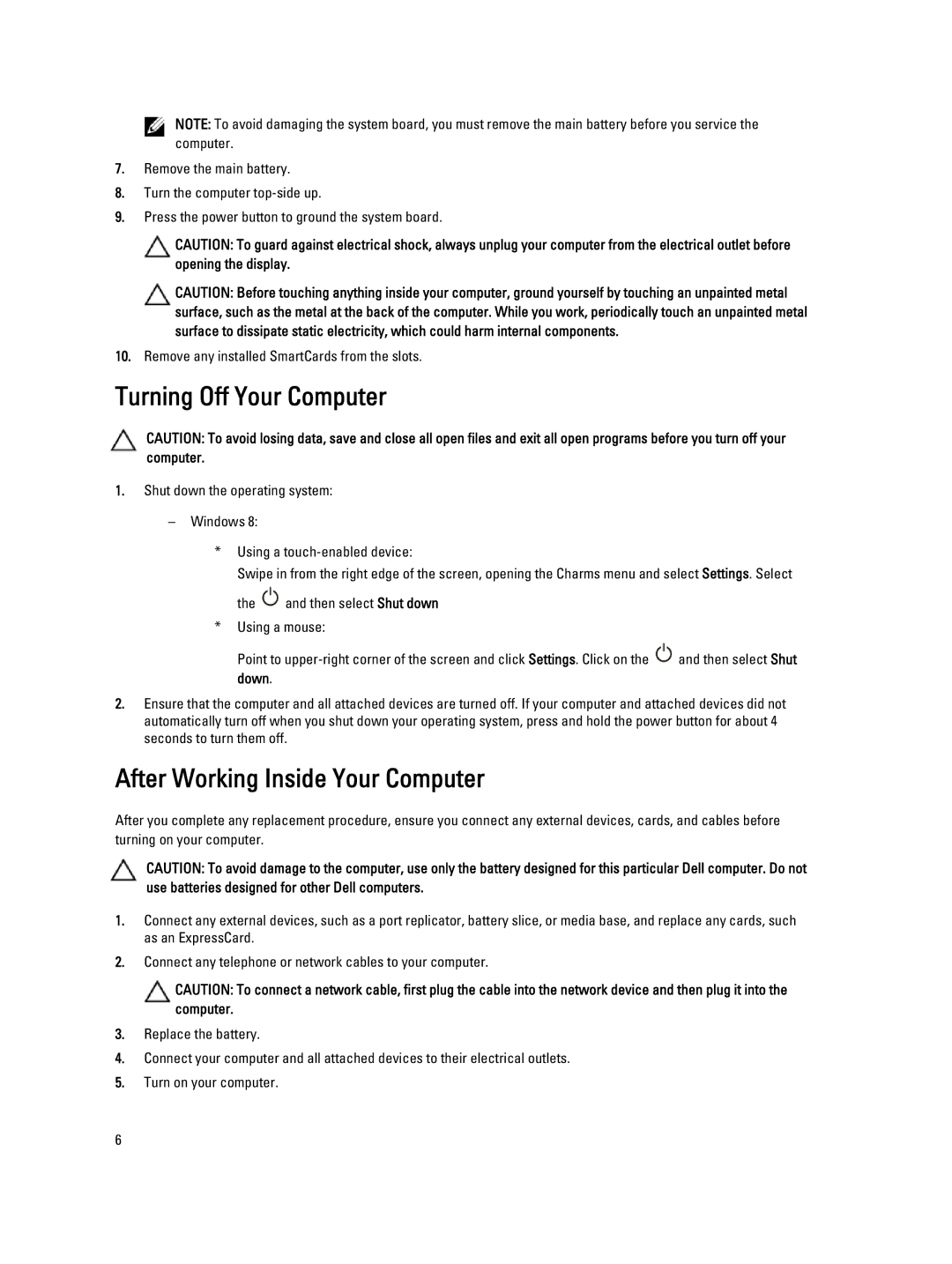 Dell 10-ST2E manual Turning Off Your Computer, After Working Inside Your Computer 