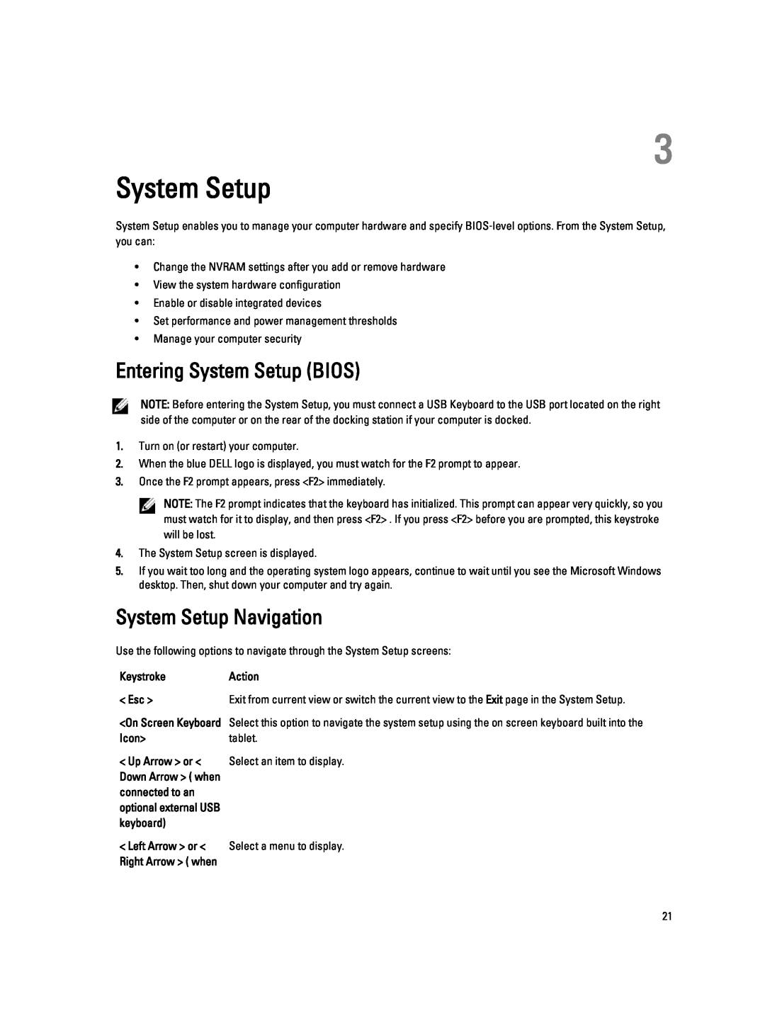 Dell 10-ST2E manual Entering System Setup BIOS, System Setup Navigation 