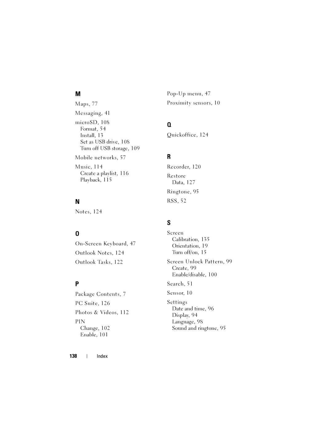 Dell Streak user manual Pin, 138 