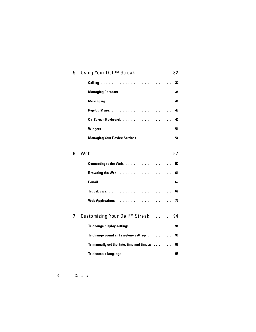 Dell user manual Using Your Dell Streak, Managing Your Device Settings 