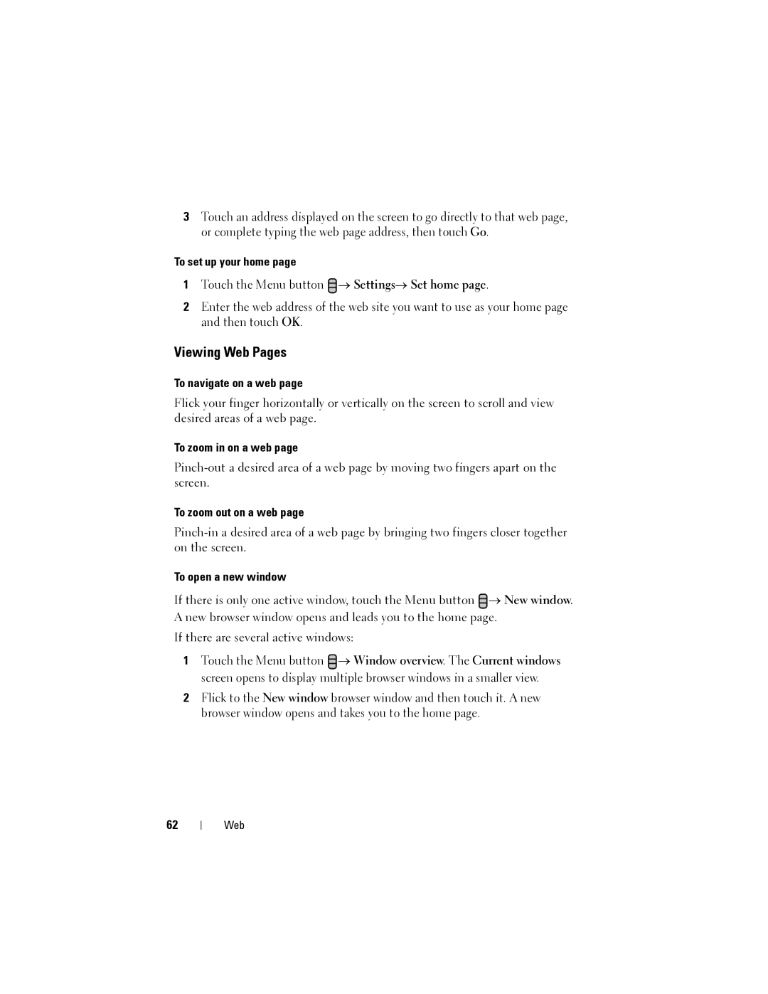 Dell Streak user manual Viewing Web Pages 