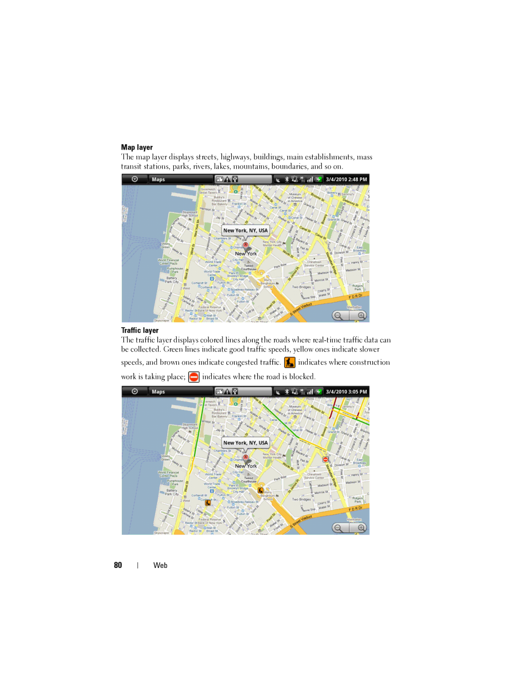 Dell Streak user manual Map layer, Traffic layer 