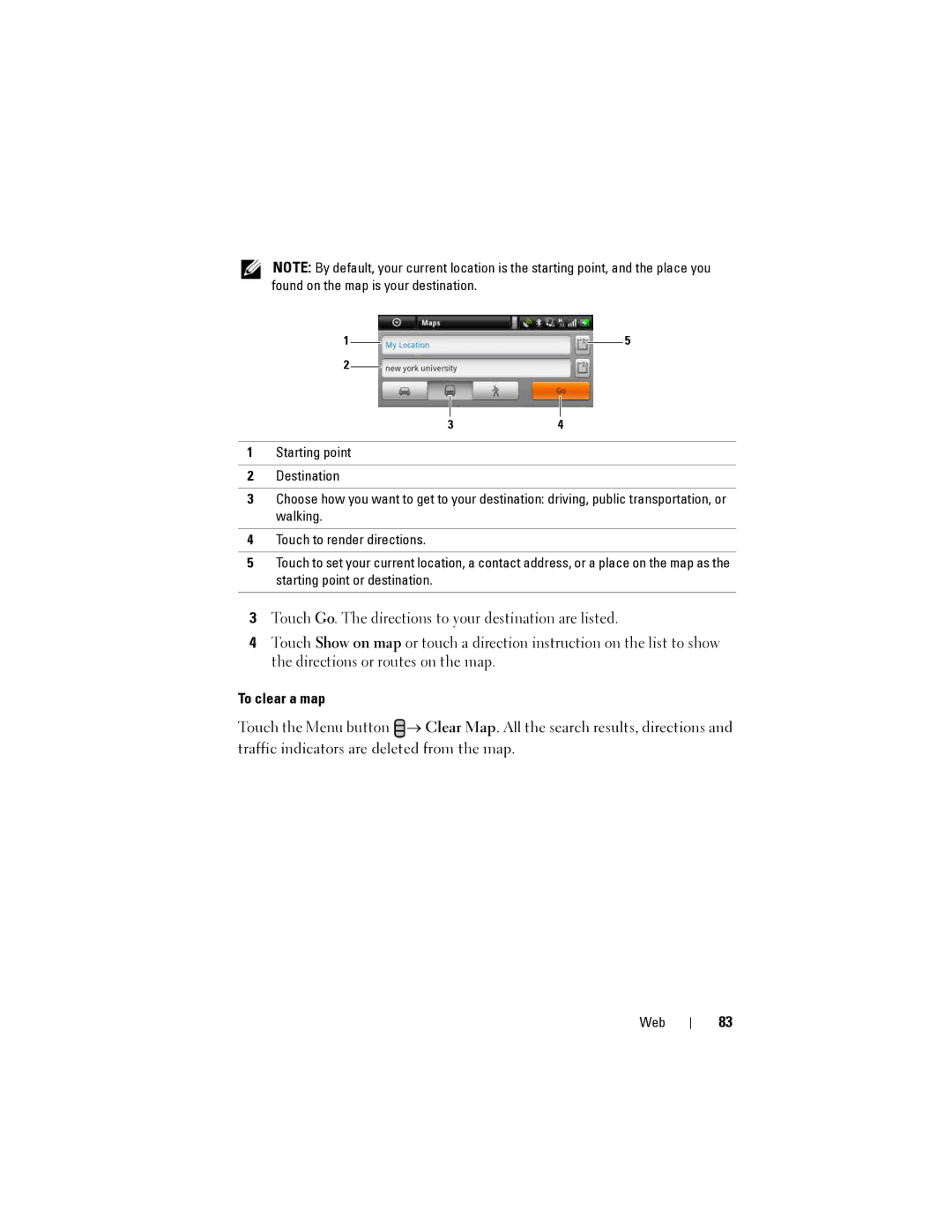 Dell Streak user manual To clear a map 