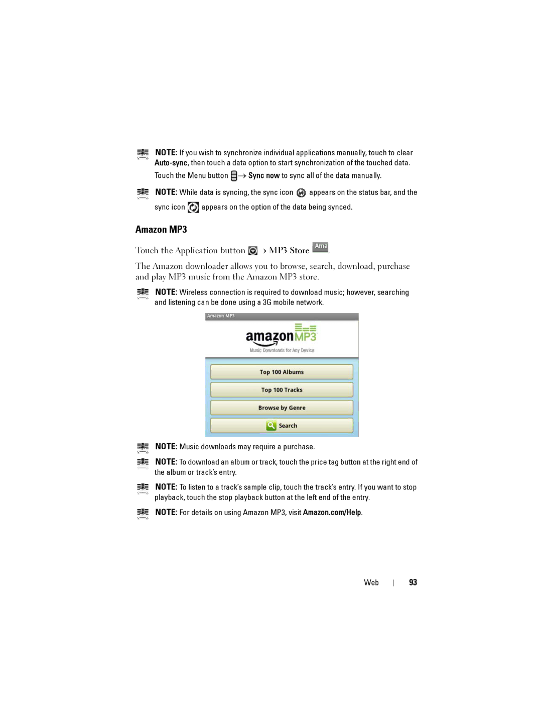 Dell Streak user manual Amazon MP3 