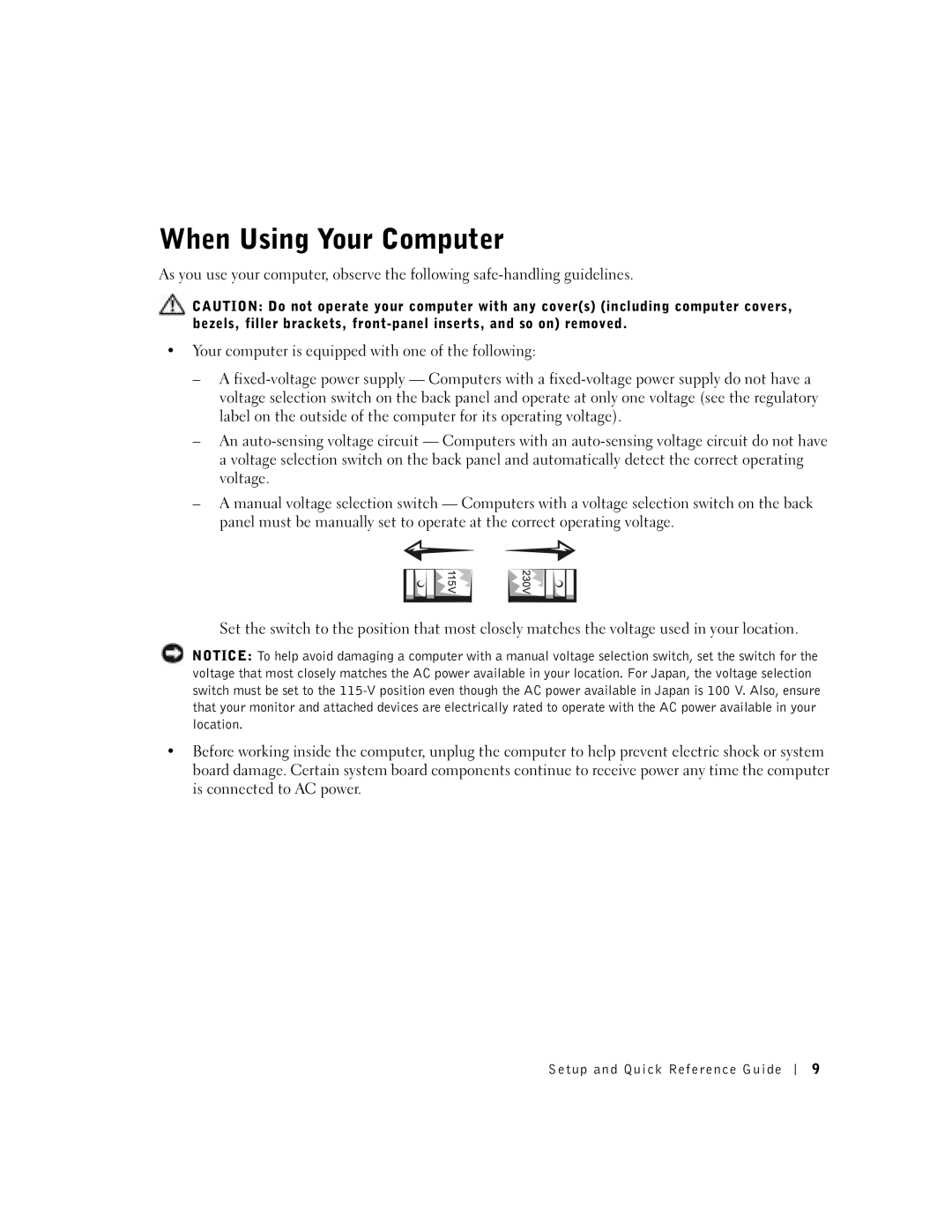 Dell SX manual When Using Your Computer 