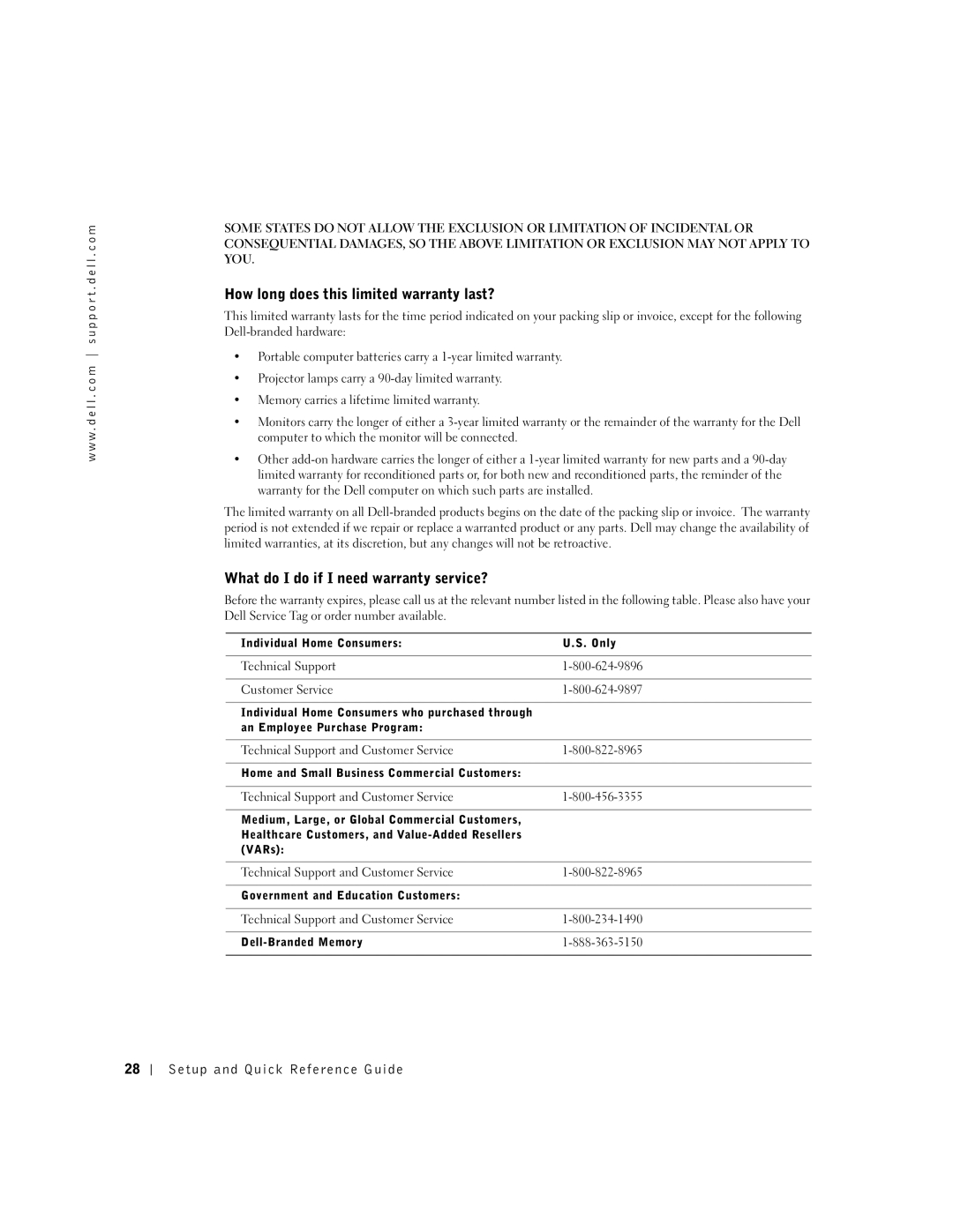 Dell SX manual How long does this limited warranty last?, What do I do if I need warranty service? 