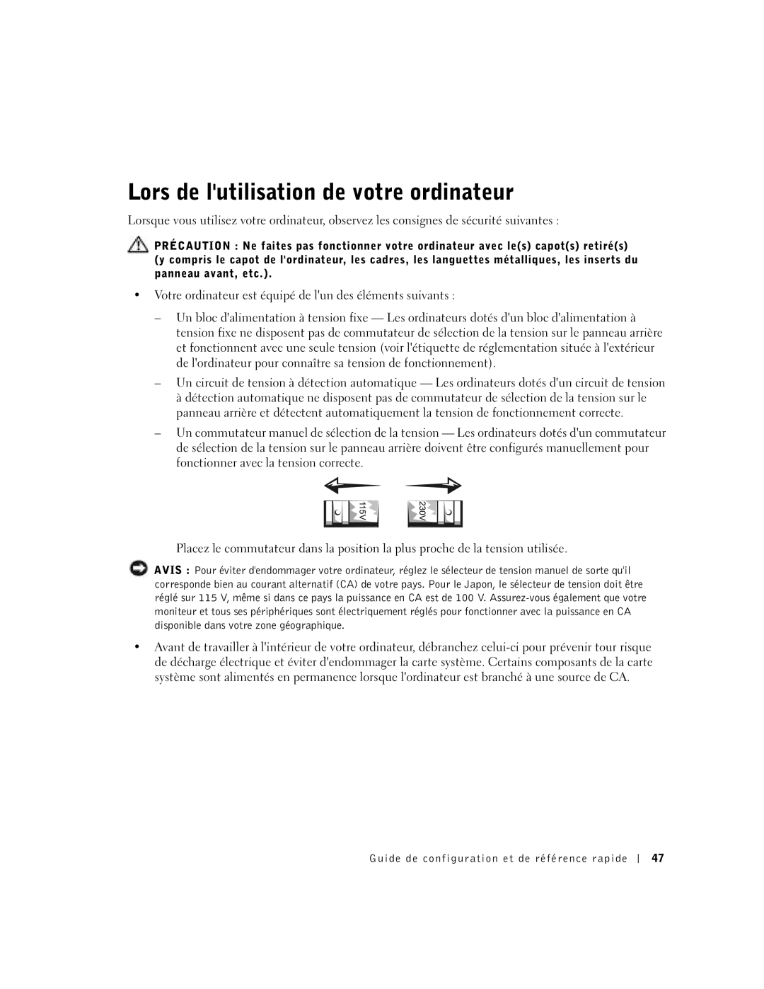 Dell SX manual Lors de lutilisation de votre ordinateur 