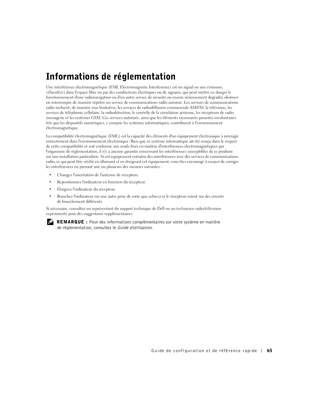 Dell SX manual Informations de réglementation 