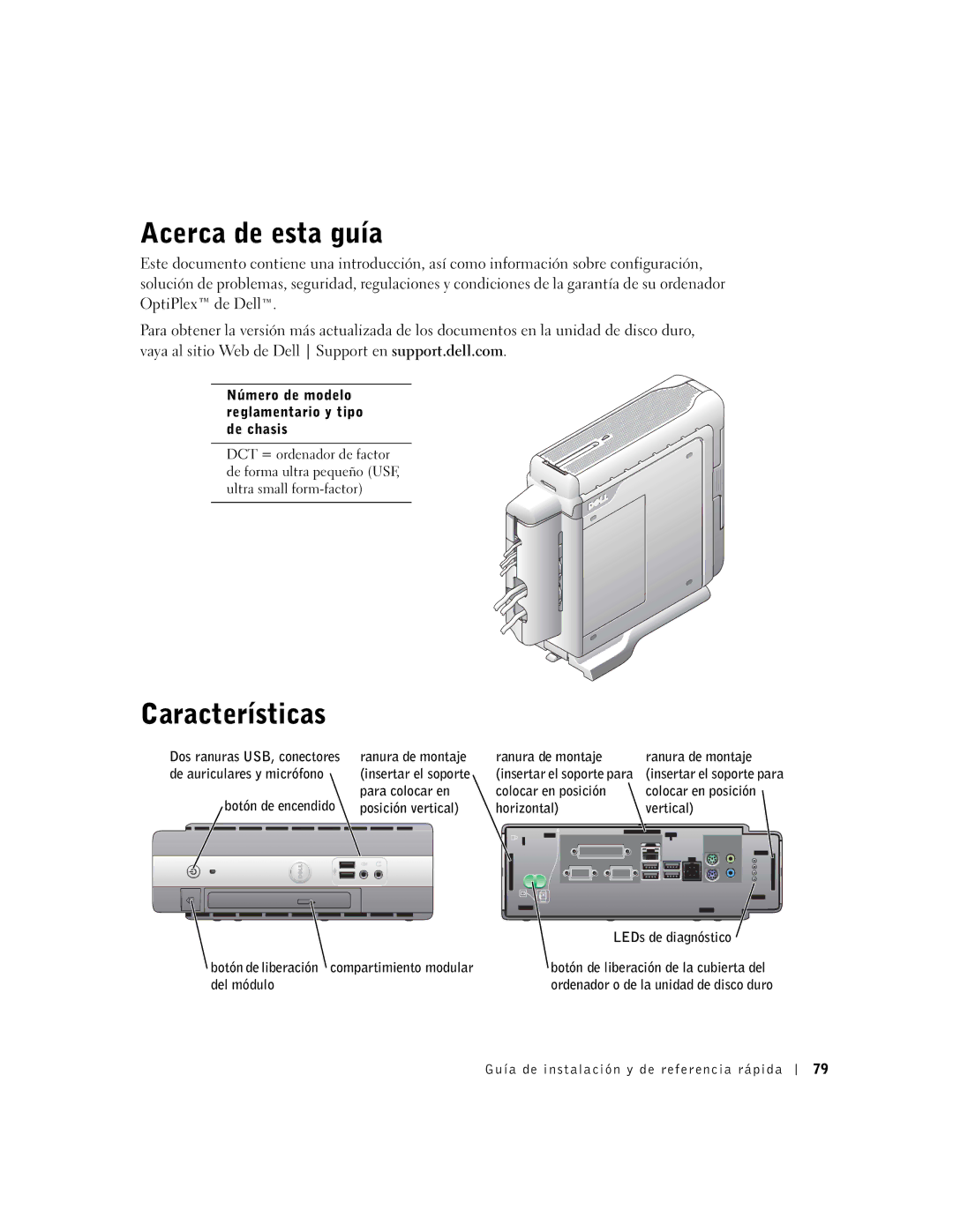 Dell SX manual Acerca de esta guía, Características 