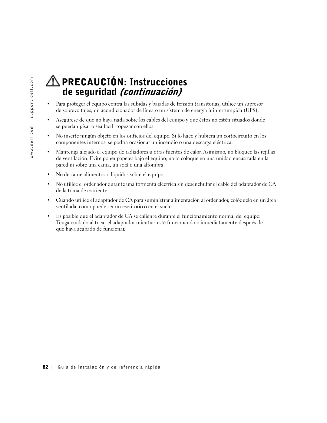 Dell SX manual Precaución Instrucciones De seguridad continuación 