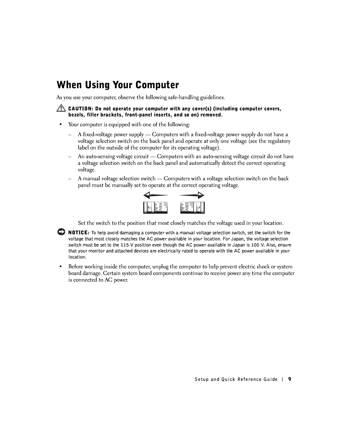 Dell SX manual When Using Your Computer 