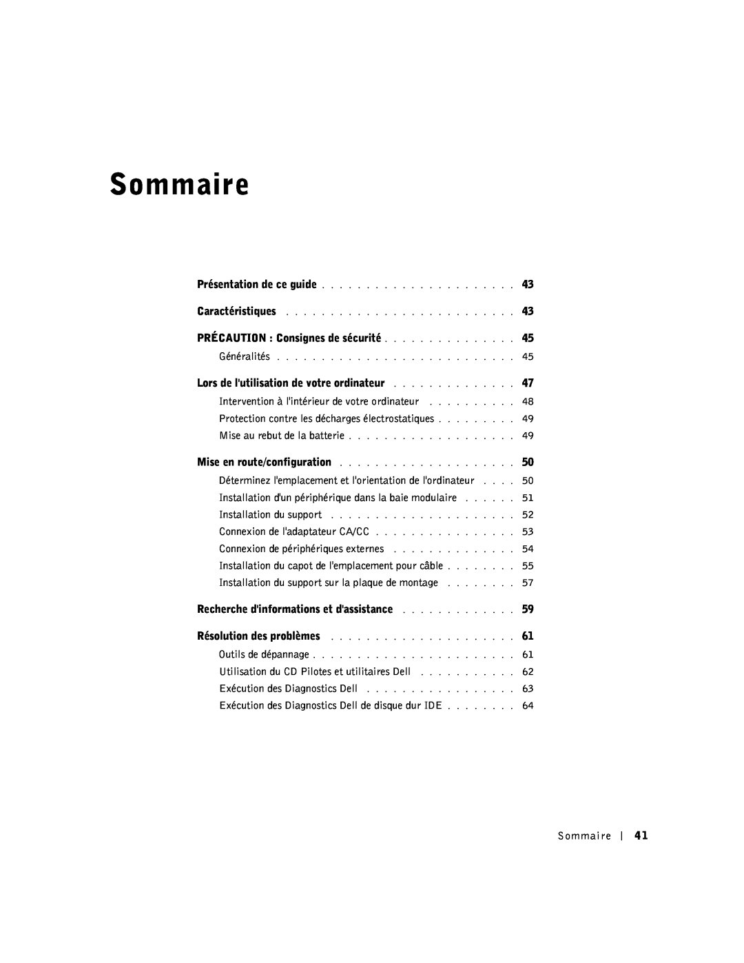 Dell SX manual Sommaire 