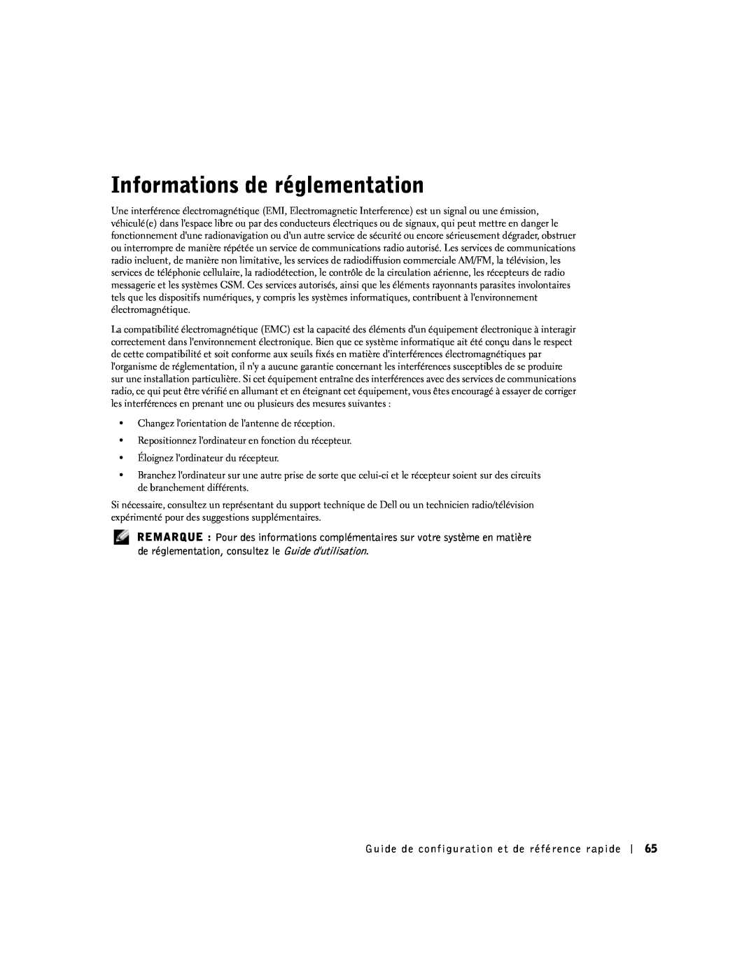 Dell SX manual Informations de réglementation 