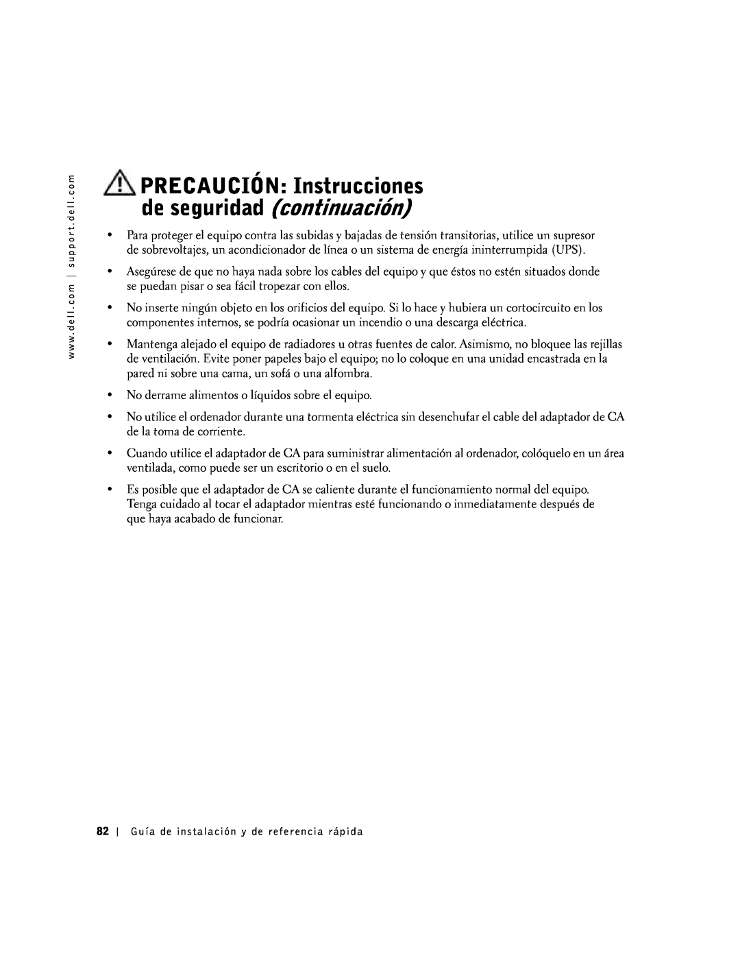 Dell SX manual PRECAUCIÓN Instrucciones de seguridad continuación 