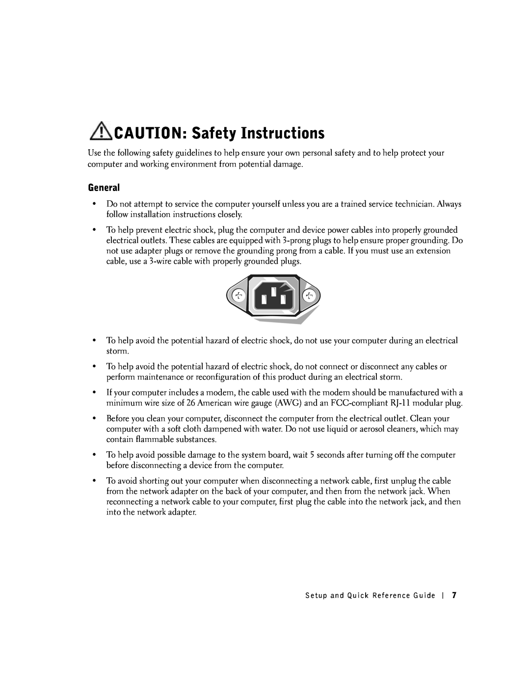 Dell SX manual CAUTION Safety Instructions, General 