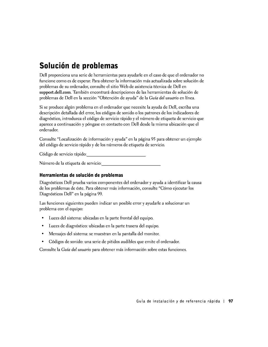 Dell SX manual Solución de problemas, Herramientas de solución de problemas 