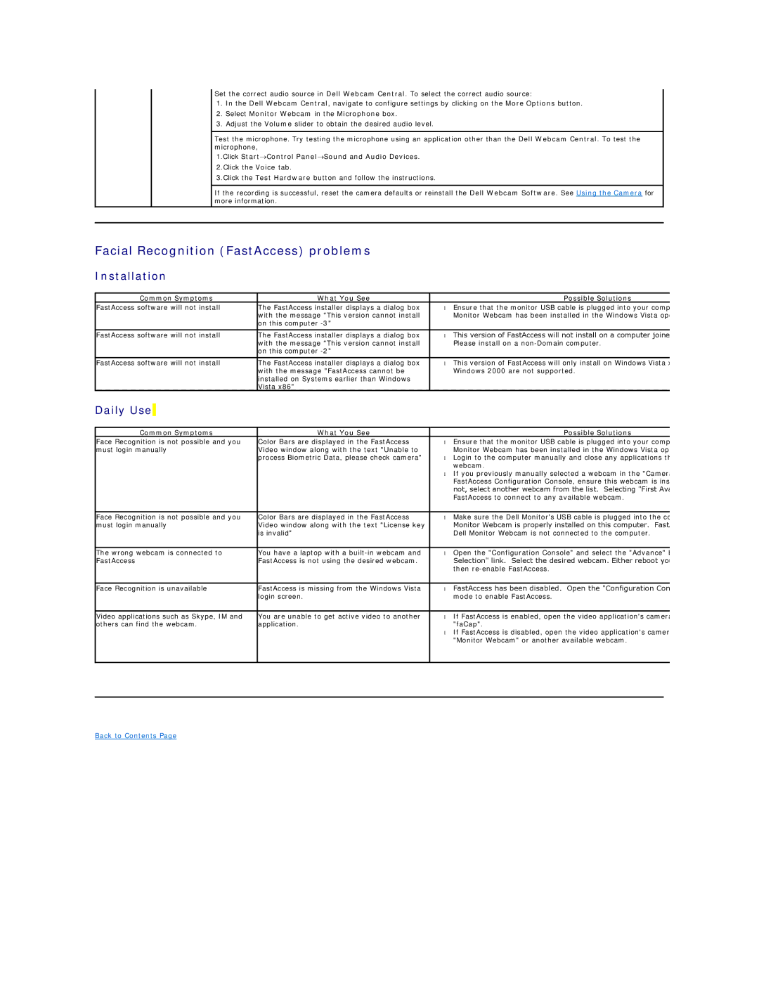 Dell SX2210B Facial Recognition FastAccess problems, Installation, Daily Use, Select Monitor Webcam in the Microphone box 