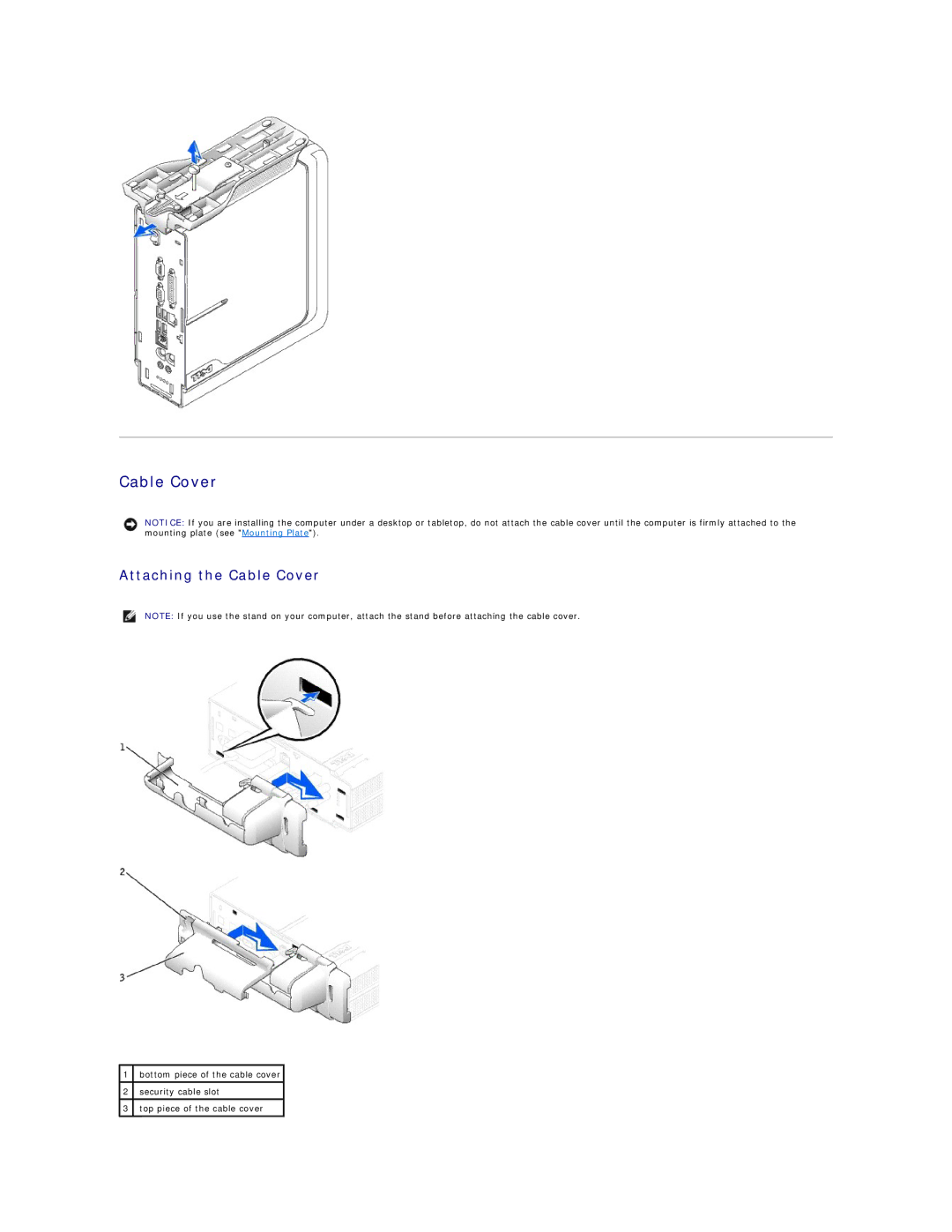 Dell SX260 technical specifications Attaching the Cable Cover 