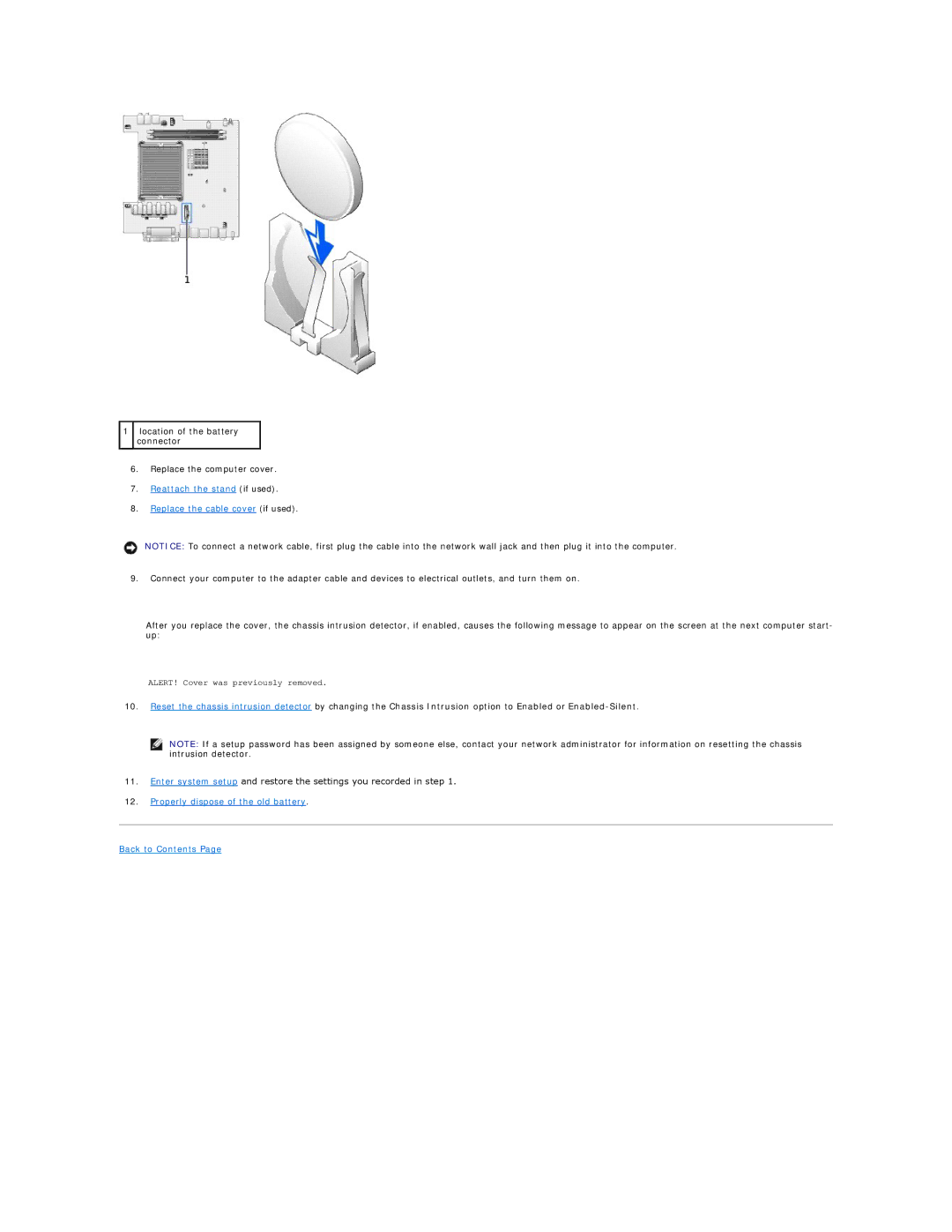 Dell SX260 technical specifications Properly dispose of the old battery Back to Contents 