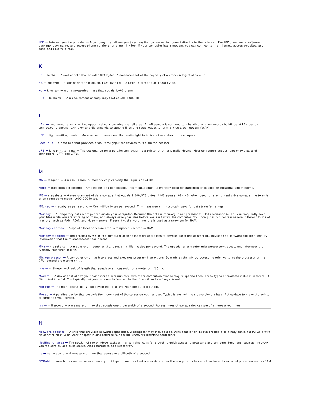 Dell SX260 technical specifications 