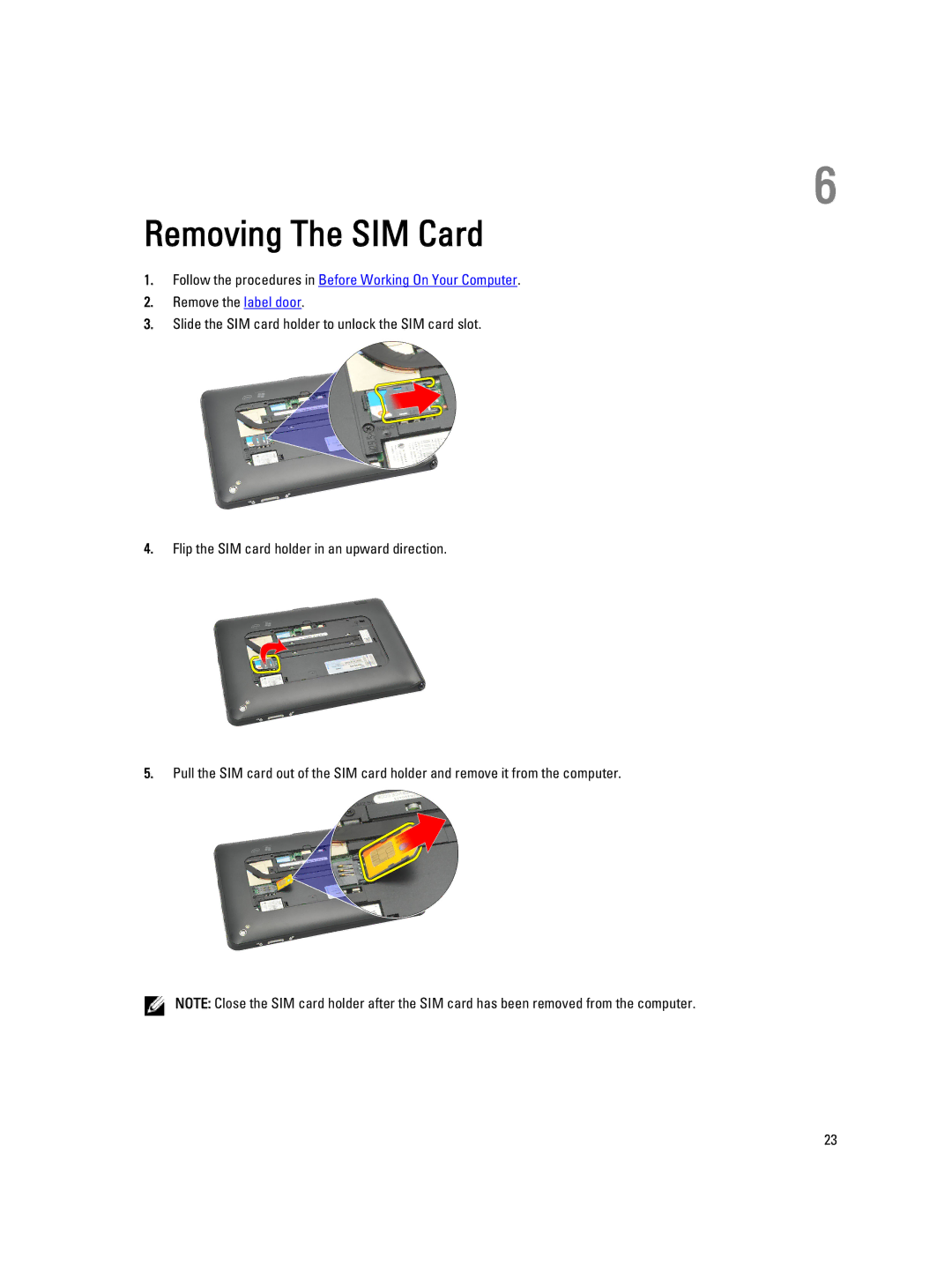 Dell T02G owner manual Removing The SIM Card 