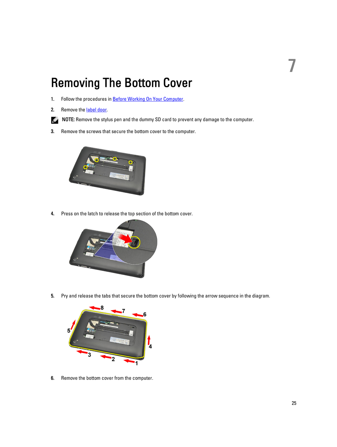 Dell T02G owner manual Removing The Bottom Cover 